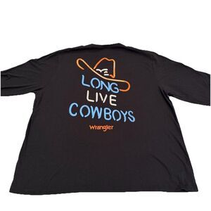 Wrangler Long Live Cowboys Mens XXL 2XL Long Sleeve Black Country Shirt Neon